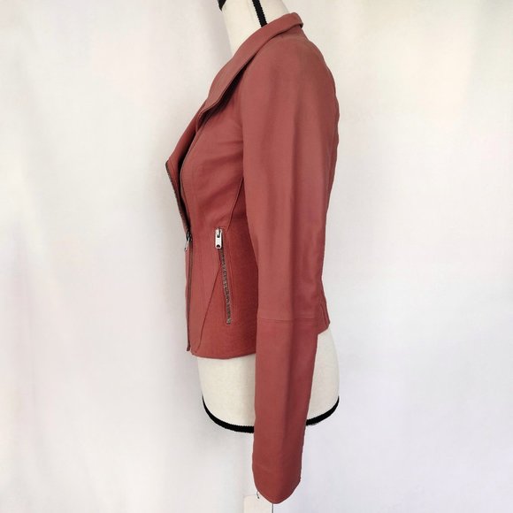 Marc New York Coral Pink Felix Knit Panel Moto Leather Jacket - Picture 5 of 16